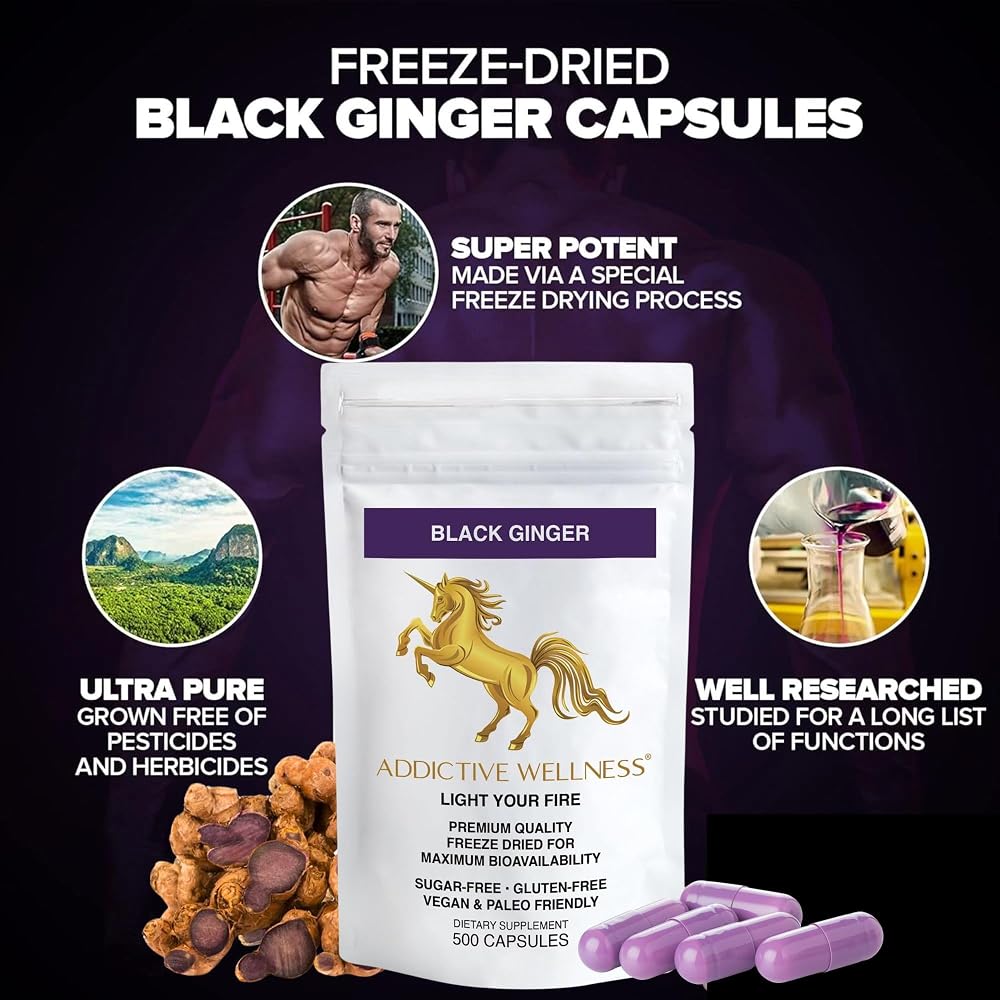 Addictive Wellness Black Ginger Capsules Energy Support - 500 Count - image 3