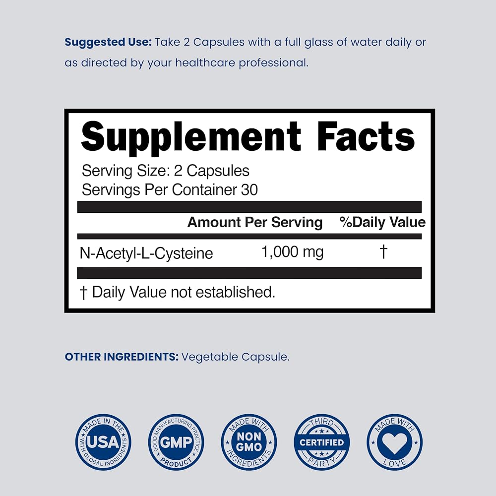 DORADO NUTRITION NAC N-Acetyl Cysteine 1000mg - 60 Vegan Capsules - image 6