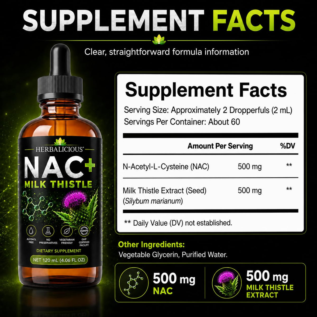 HERBALICIOUS Milk Thistle Extract with NAC Liver Support - 4 Fl Oz - image 6