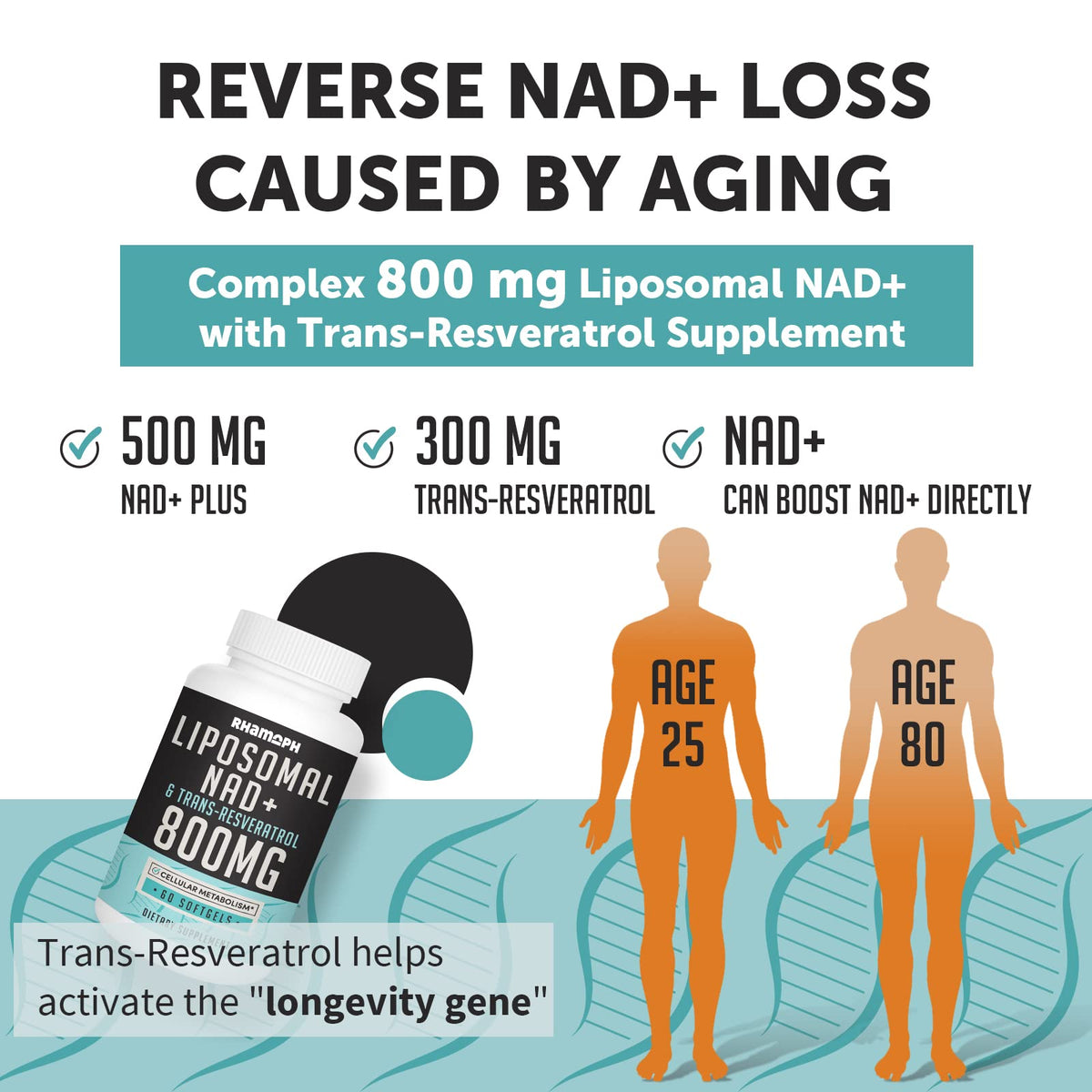 Rhameph Liposomal NAD+ 800 mg with Trans-Resveratrol 300 mg