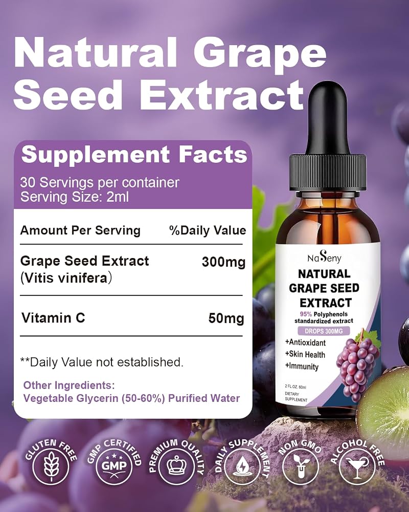 NaSeny Natural Grape Seed Extract Drops 300 mg - 2 Fl Oz - image 7