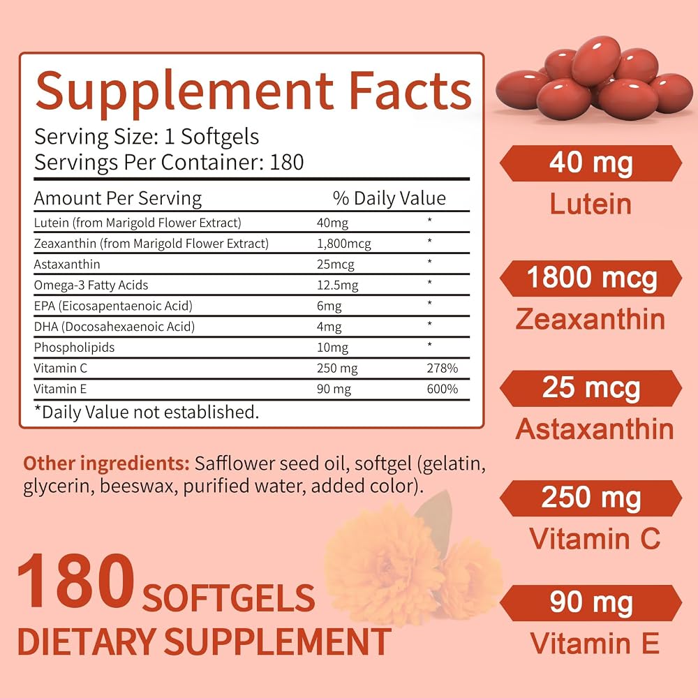 HEALOADING Lutein and Zeaxanthin Eye Vitamins - 180 Softgels - image 2