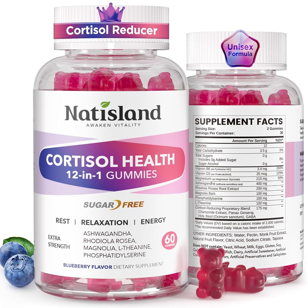 NATISLAND Cortisol Gummies Stress Relief - 60 Count
