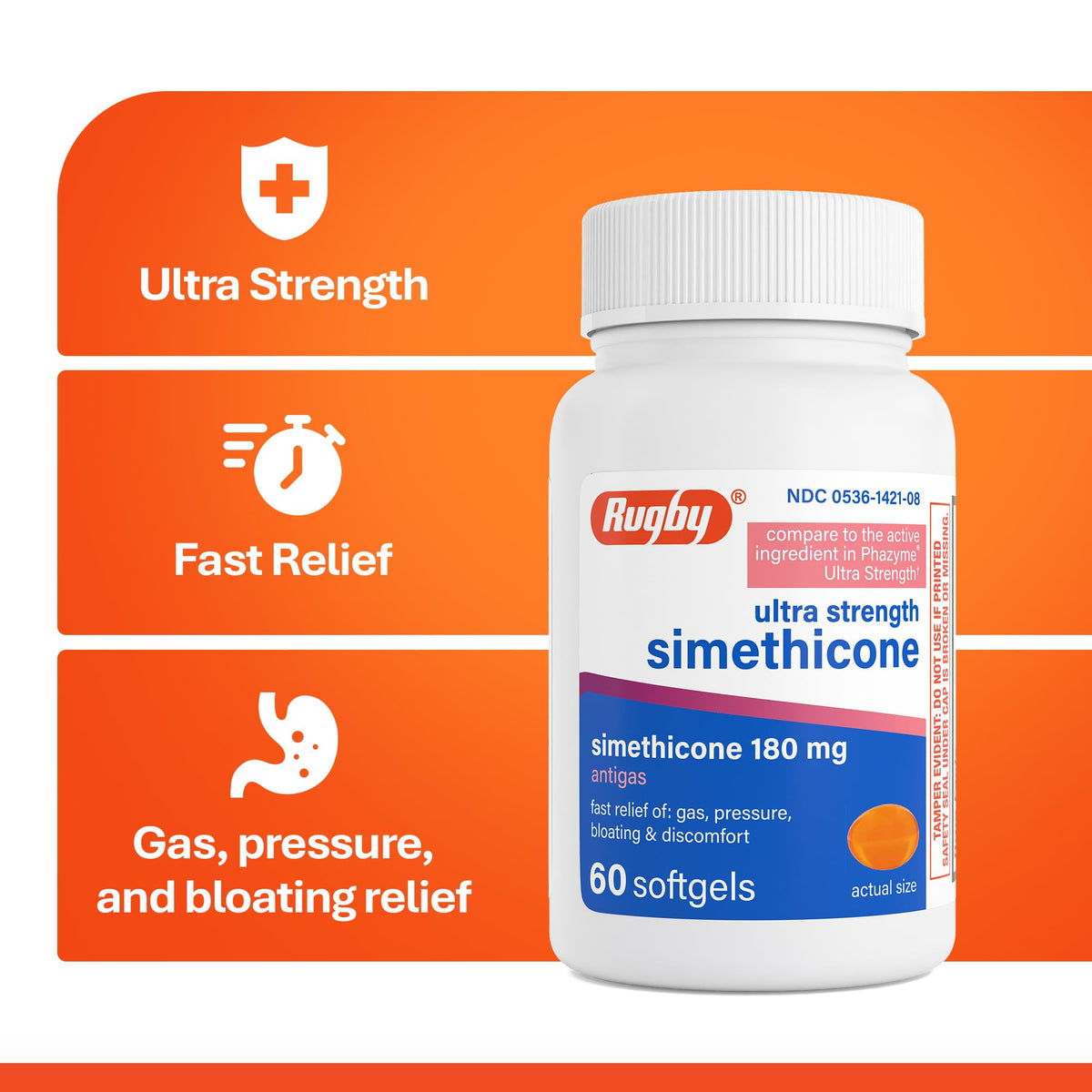 Rugby Ultra Strength Simethicone Gas Relief 180 mg - 60 Softgels - image 5