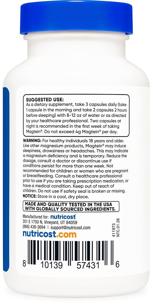 Nutricost Magtein Magnesium L-Threonate 2000mg - 90 Capsules - image 4