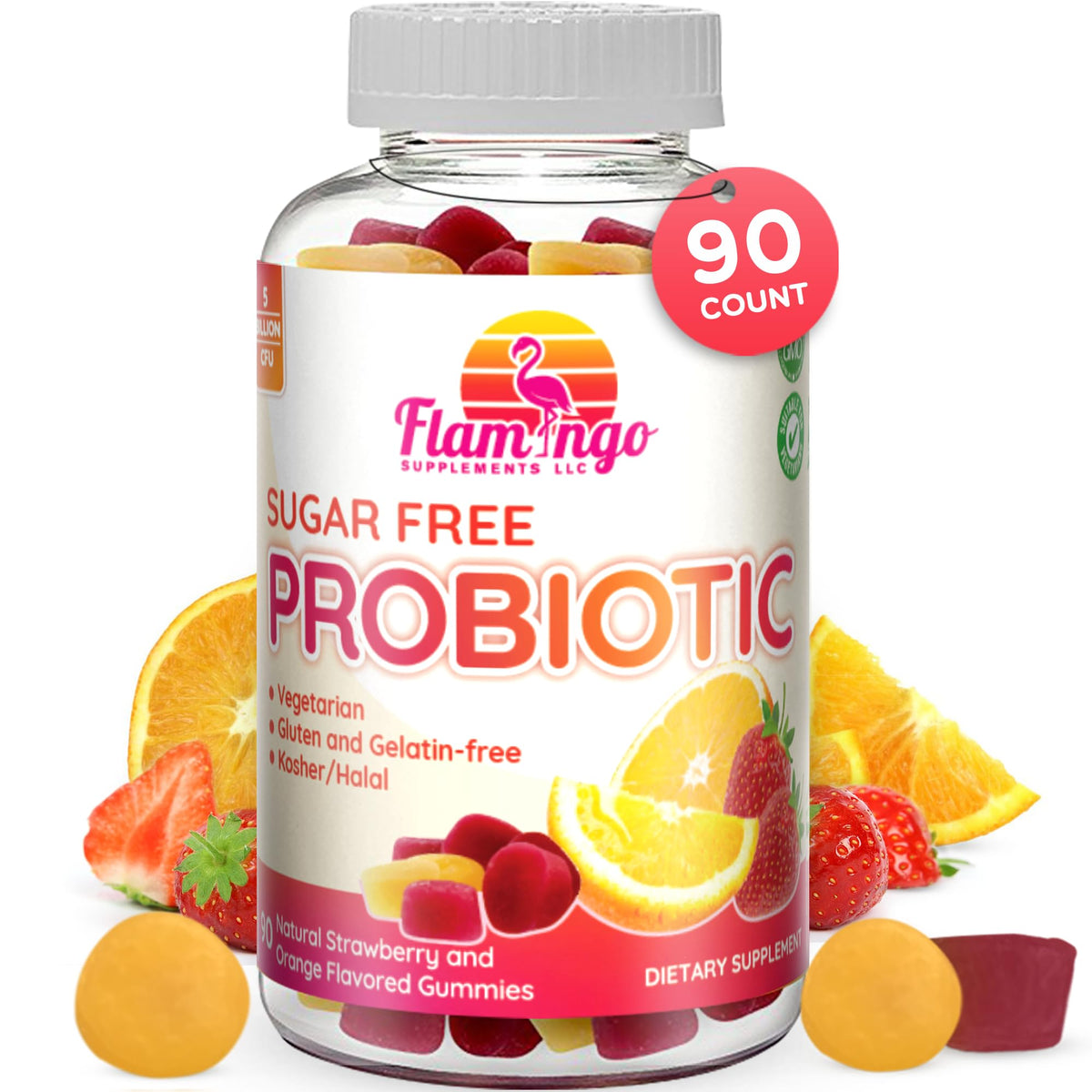 Flamingo Supplements Sugar-Free Probiotic Gummies 3 Billion CFU - 90 Count