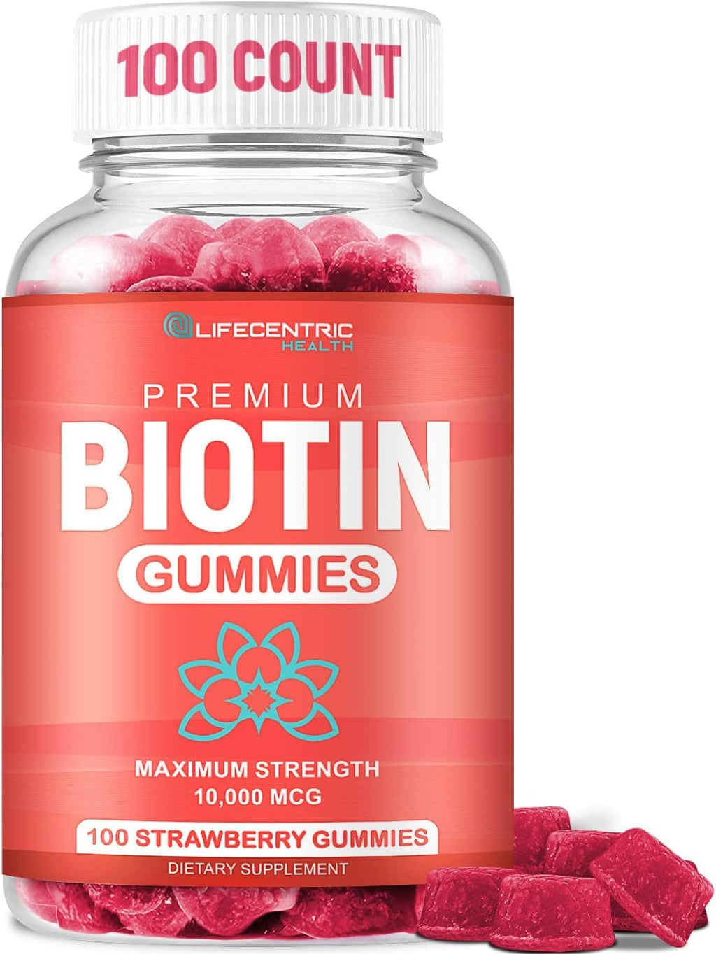 LifeCentric Health Biotin 10000mcg Gummies for Hair, Skin & Nails - 100 Count