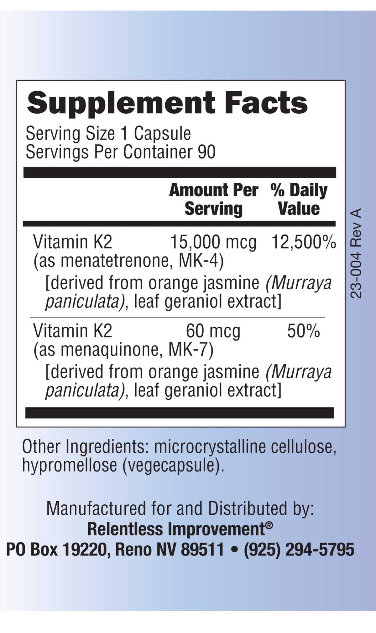 Relentless Improvement Vitamin K2 MK4 MK7 Bone Support - 90 Capsules - image 3