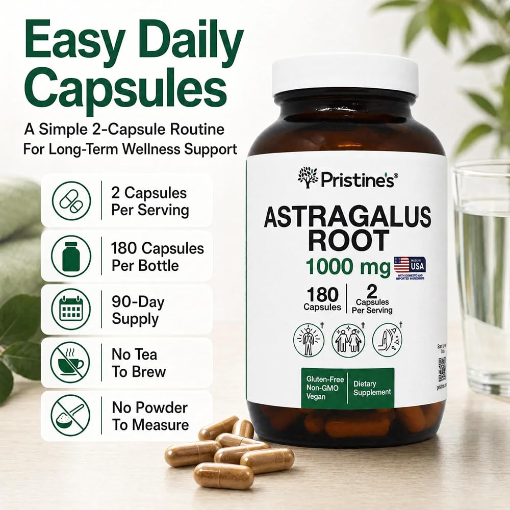PRISTINE'S Astragalus Root Capsules for Immunity & Lung Health - 180 Count - image 2