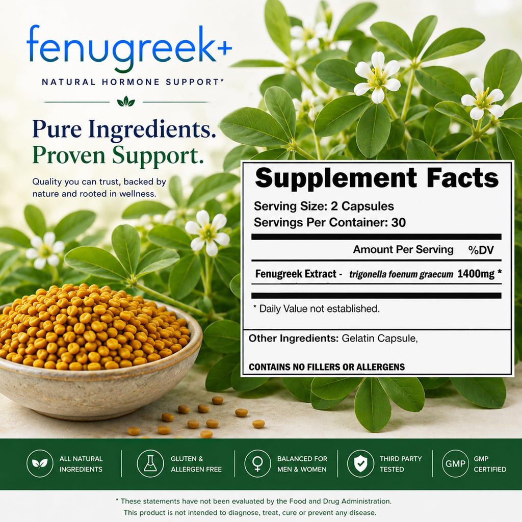 VH Nutrition Fenugreek+ 1400mg Capsules for Hormonal Balance - 60 Count - image 6