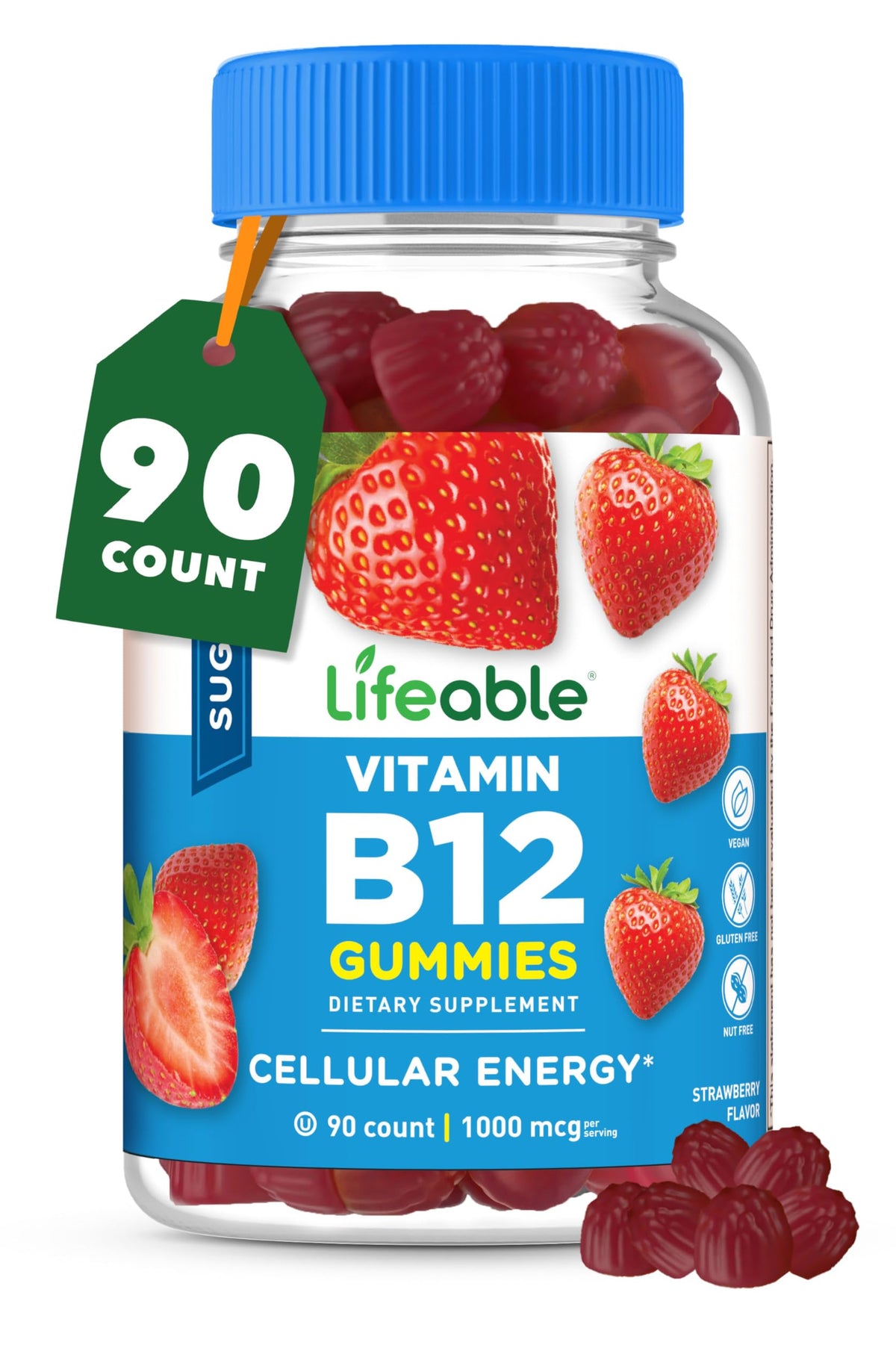 Lifeable Sugar Free Vitamin B12 1000 mcg Gummies - 90 Count