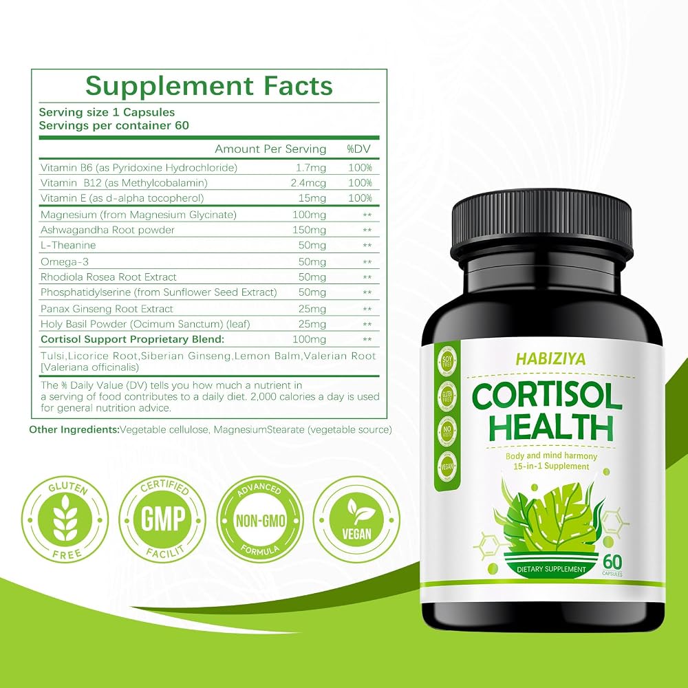 HABIZIYA Cortisol Support Supplement with Adaptogens - 60 Capsules - image 6