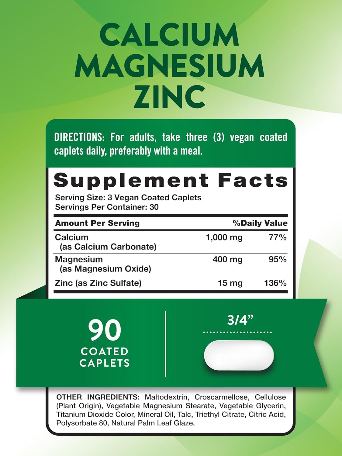 Nature's Truth Calcium Magnesium Zinc Plus Vitamin D3 - 180 Caplets - image 2