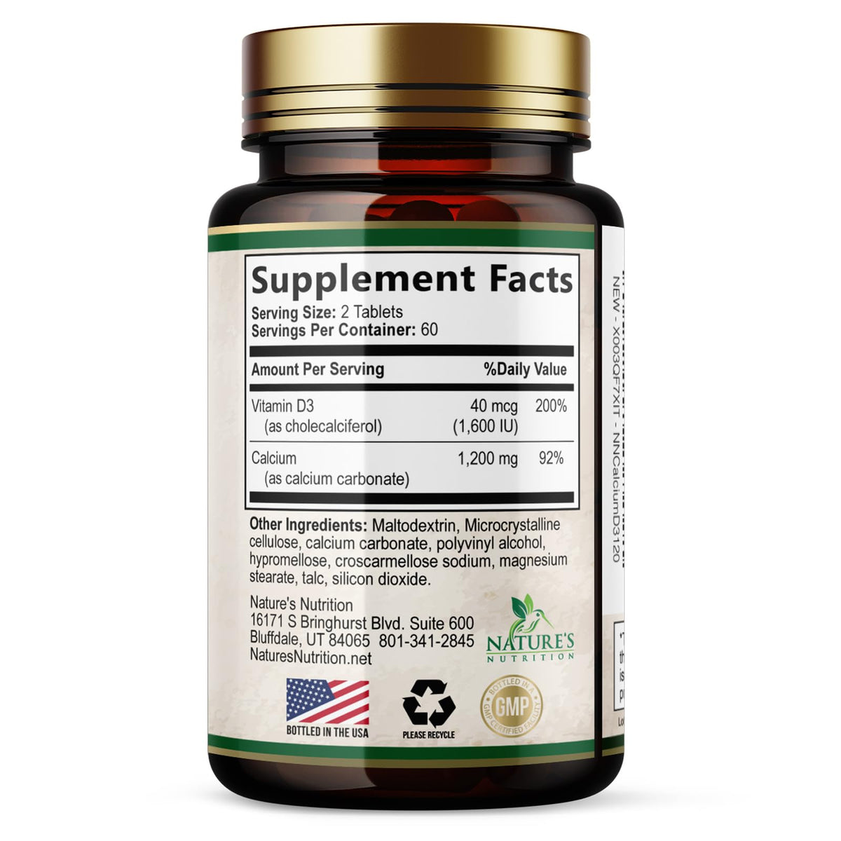 Nature's Nutrition Calcium 1200 mg Per Serving with Vitamin D3 - Bone