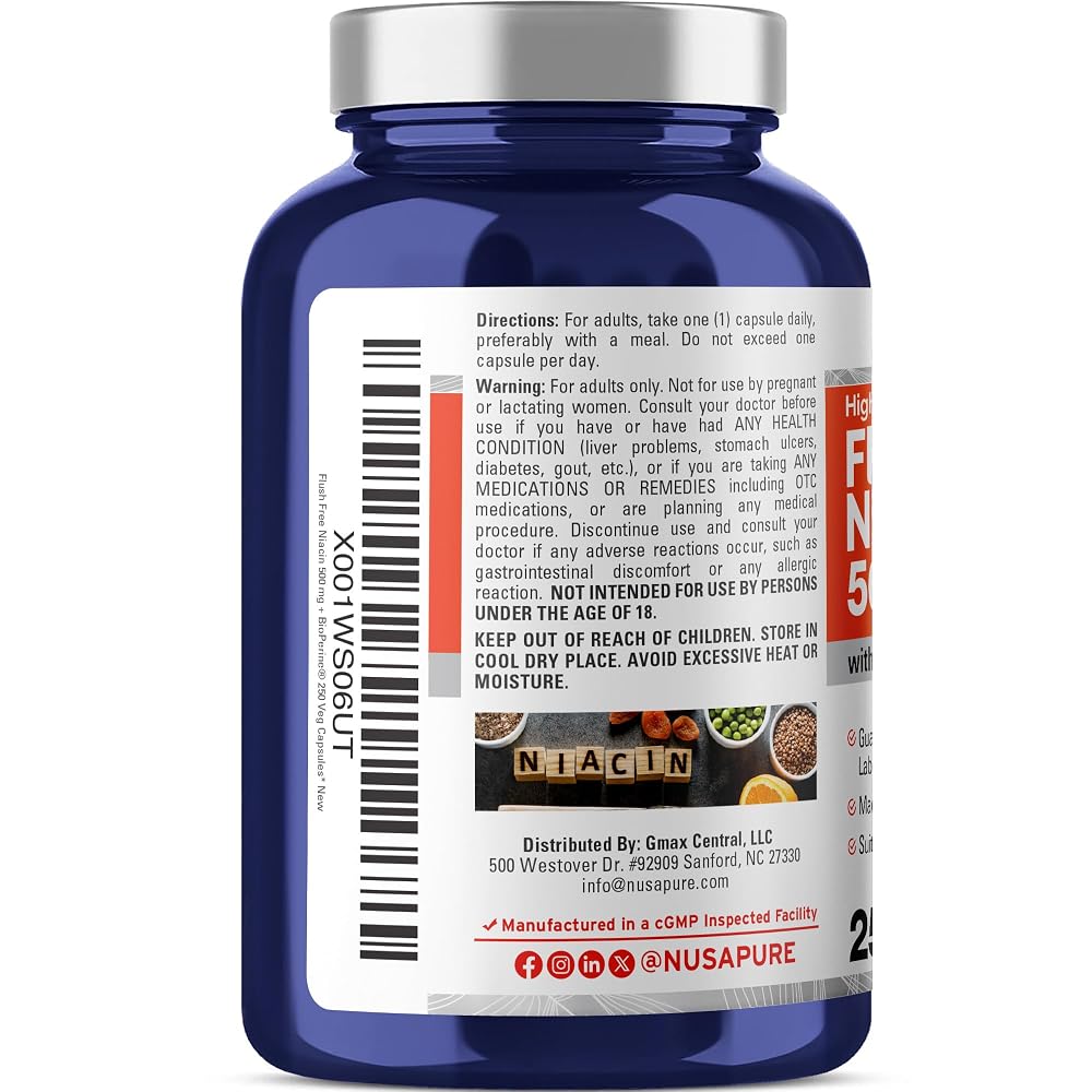 NusaPure Flush Free Niacin 500mg Vegan - 250 Capsules - image 2