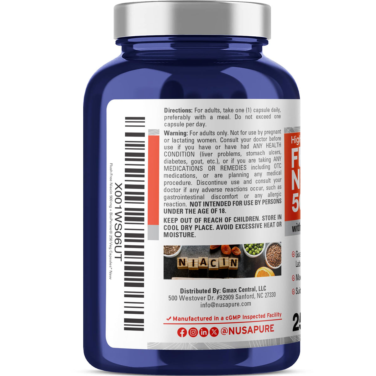 NusaPure Flush Free Niacin 500mg Vegan - 250 Capsules - image 2