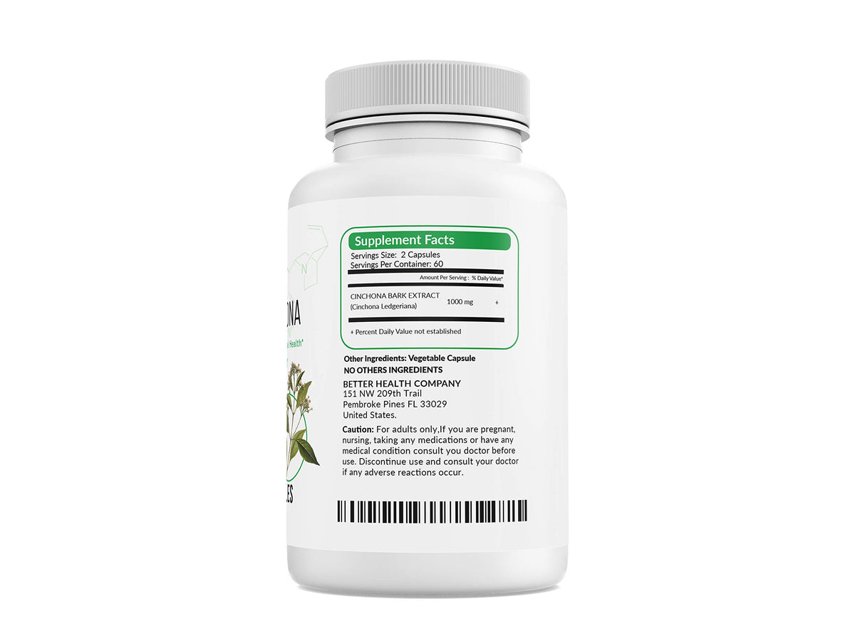 Better Health Quinine Cinchona Bark Extract 500 mg - 120 Capsules - image 2