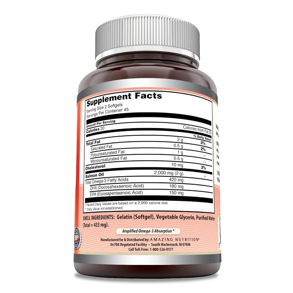 Amazing Omega Wild Alaskan Salmon Oil 2000mg Per Serving Softgels