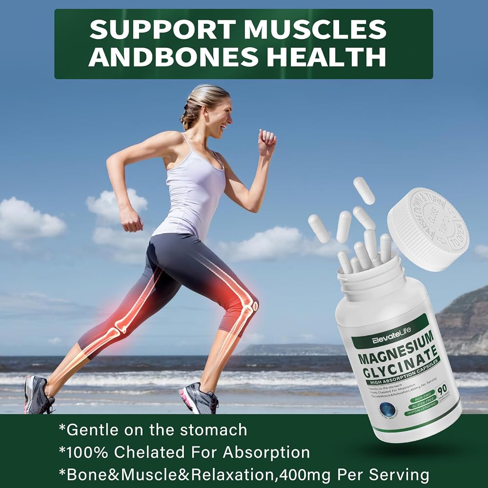 ElevateLife Magnesium Glycinate 400 MG per Serving 100% Chelated