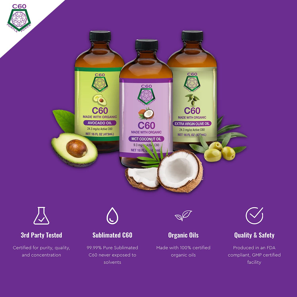 C60 Purple Power C60 in Organic Avocado Oil Antioxidant - 2 Fl Oz - image 3