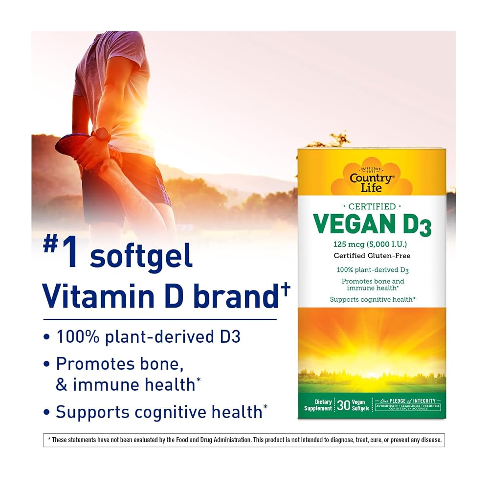 Country Life Vitamin D3 5000 IU Vegan - 30 Softgels - image 2