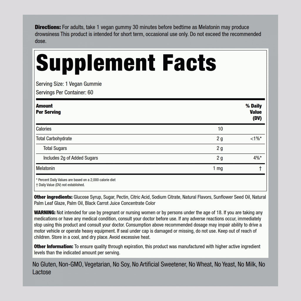 Piping Rock Melatonin Gummies 1 mg - 60 Count - image 2