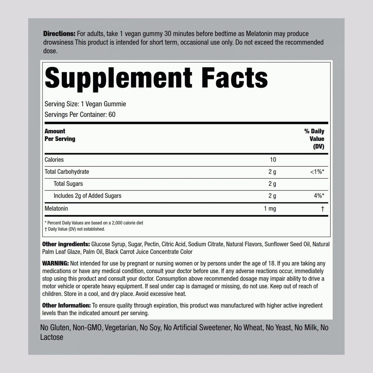 Piping Rock Melatonin Gummies 1 mg - 60 Count - image 2