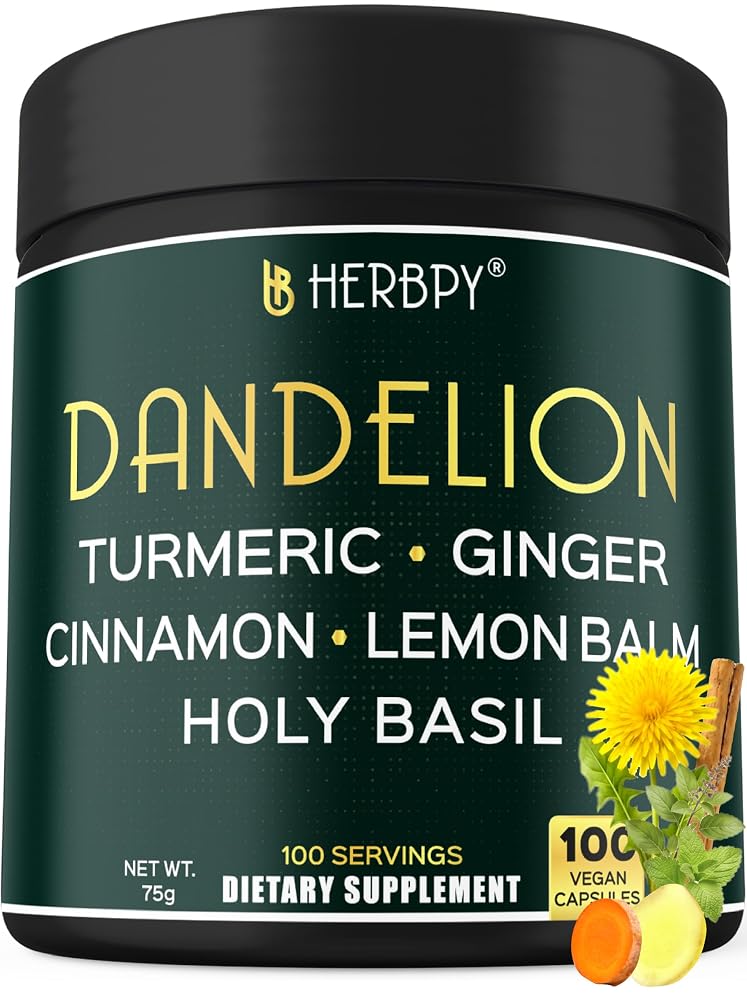 Herbpy 6in1 Dandelion Root Supplement for Digestion - 100 Capsules