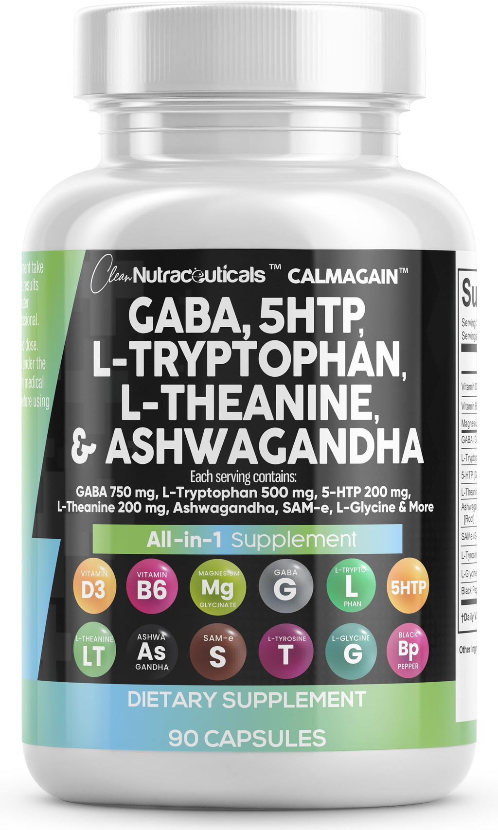 Clean Nutraceuticals GABA 750mg 5-HTP 200mg Mood Support - 90 Capsules