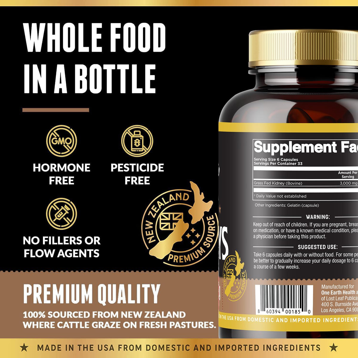 One Earth Health Grass Fed Beef Kidney Supplement - 200 Capsules - image 4
