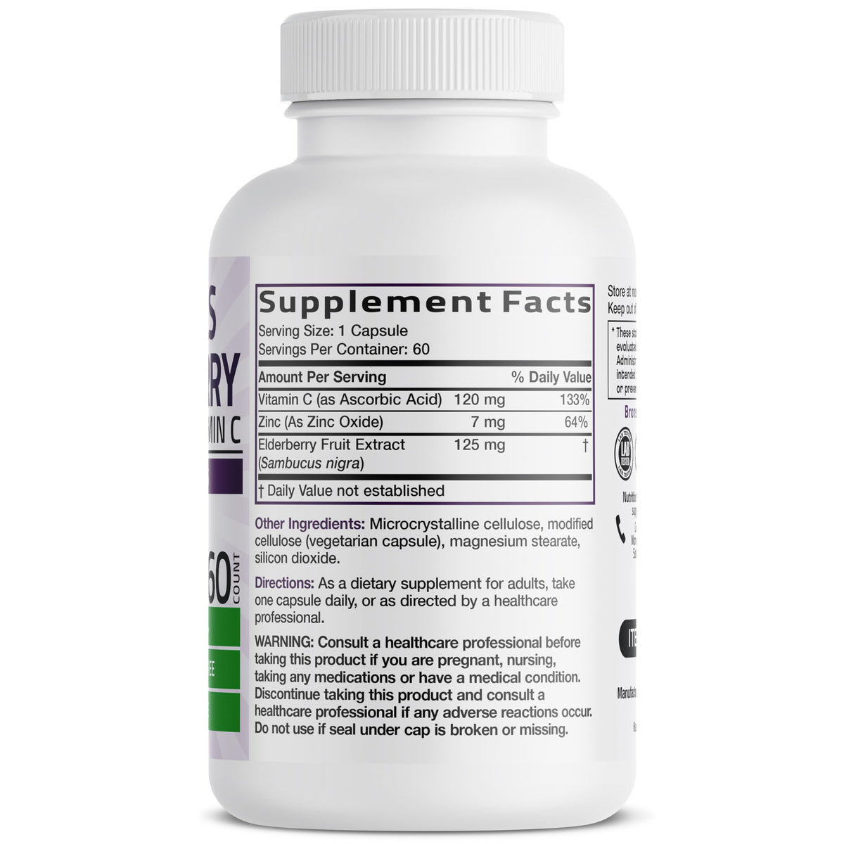 Bronson Elderberry with Zinc & Vitamin C Immune Support - 60 Capsules - image 2