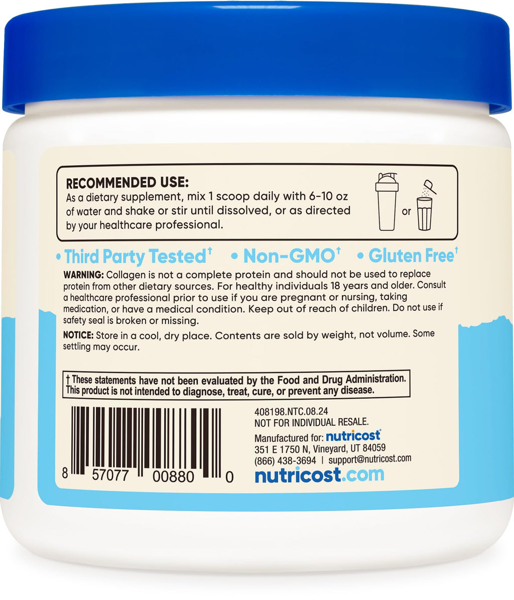 Nutricost Grass-Fed Collagen Powder 1LB (454 G) - Pure Grass Fed