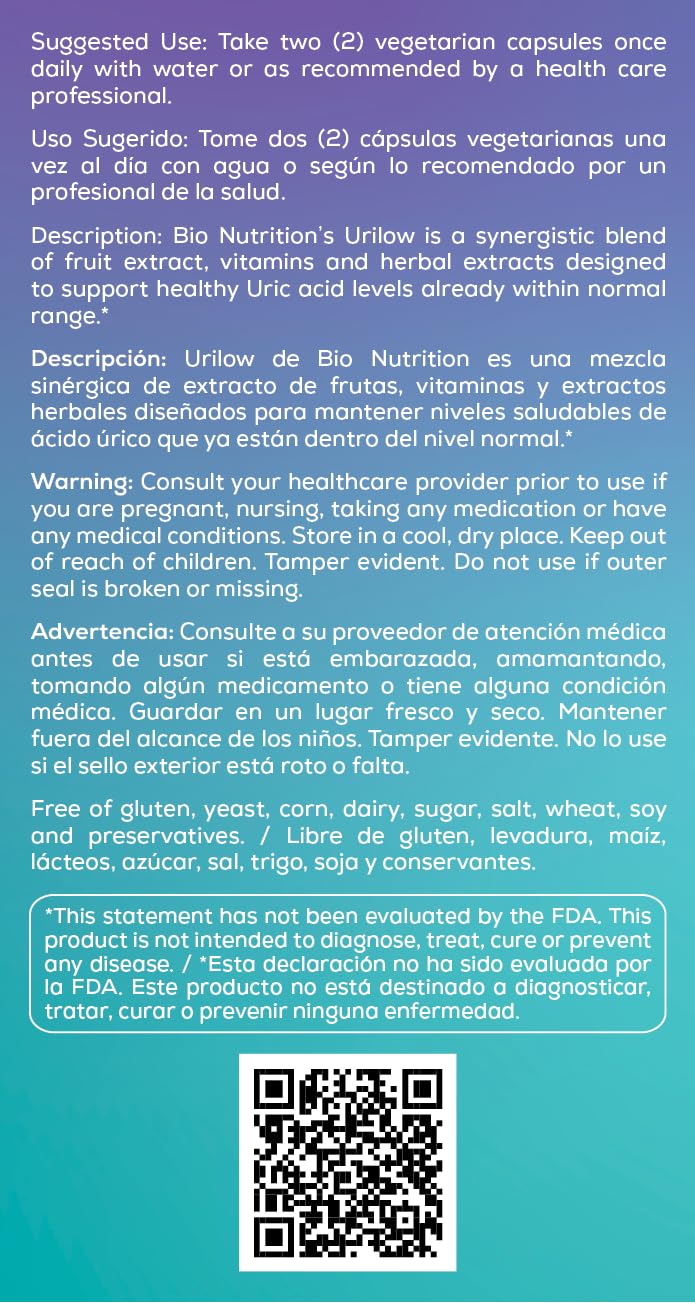Bio Nutrition Urilow Urinary Tract Health - 60 Vegetarian Capsules - image 4