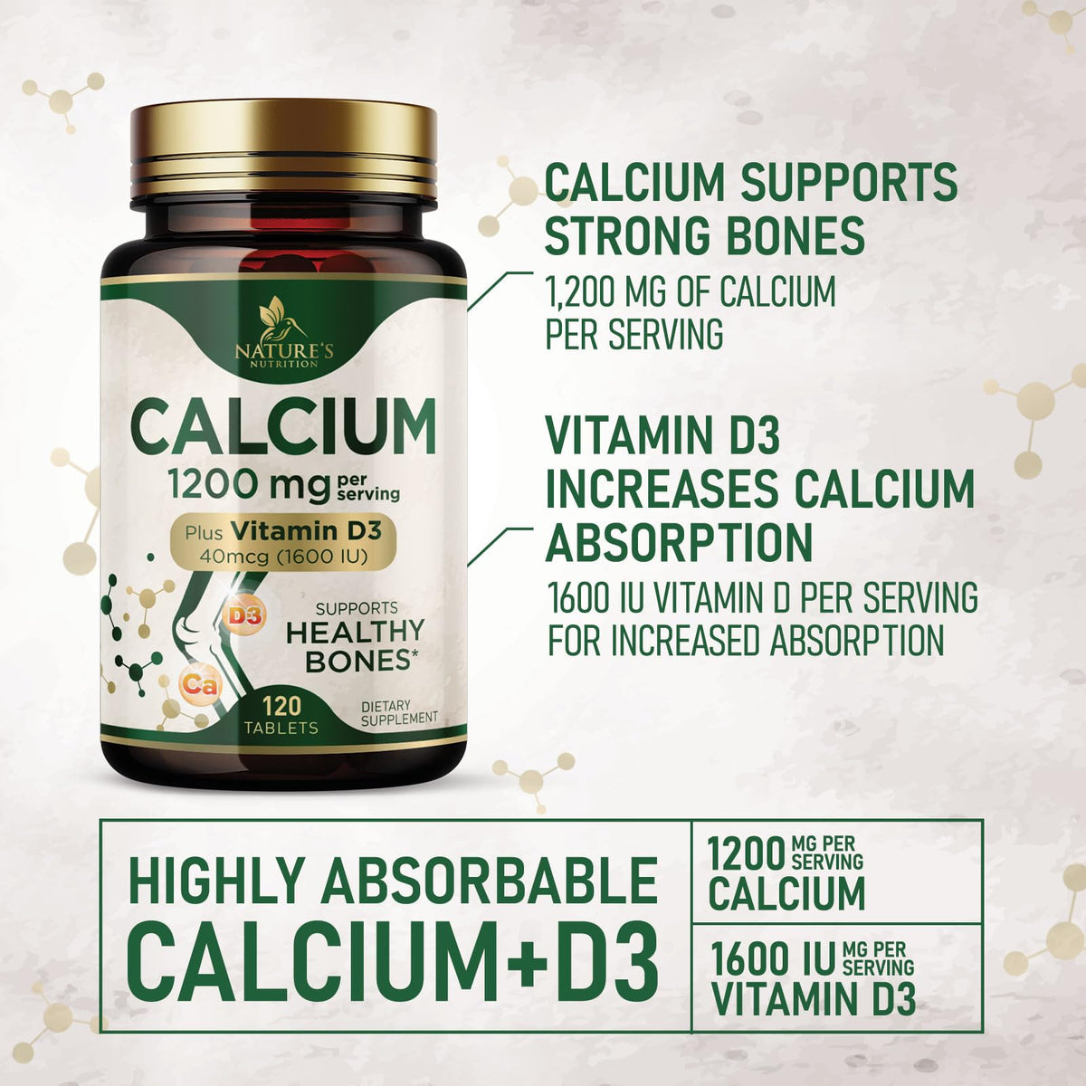 Nature's Nutrition Calcium 1200 mg Per Serving with Vitamin D3 - Bone