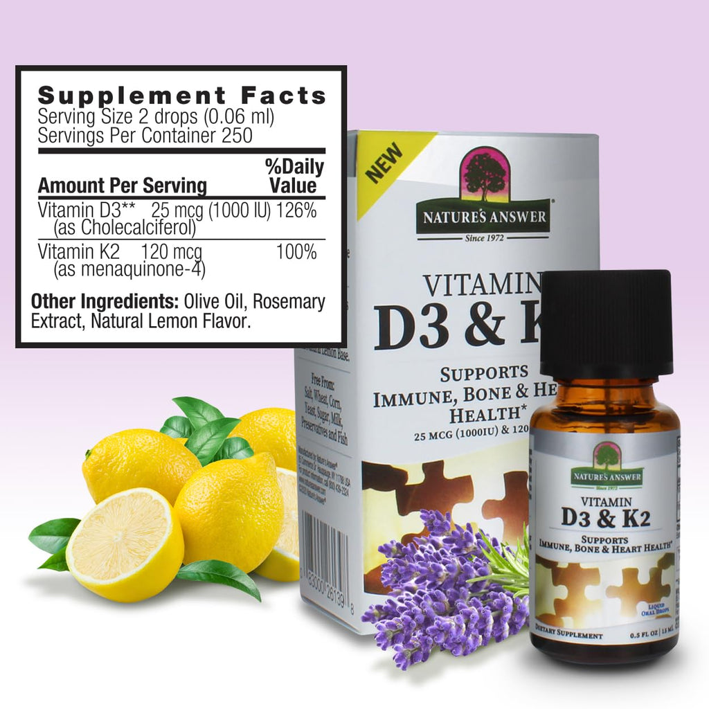 Nature's Answer Vitamin D3 and K2 Liquid Drops - 0.5 Fl Oz - image 3