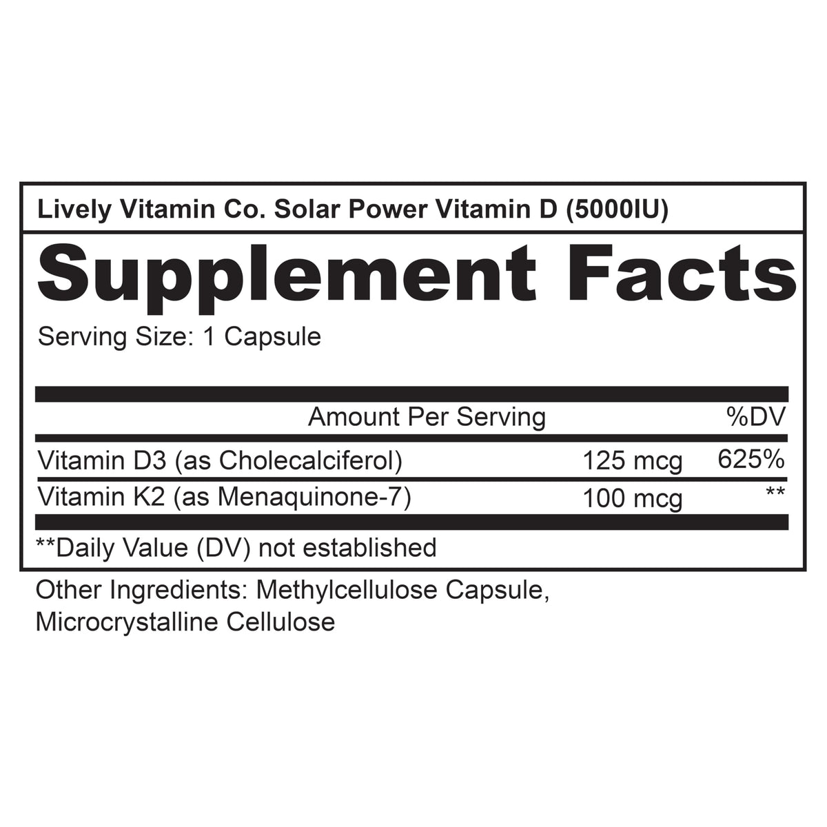 LIVELY VITAMIN CO. Solar Power Vitamin D3 - Patented Vitamin K - MK7