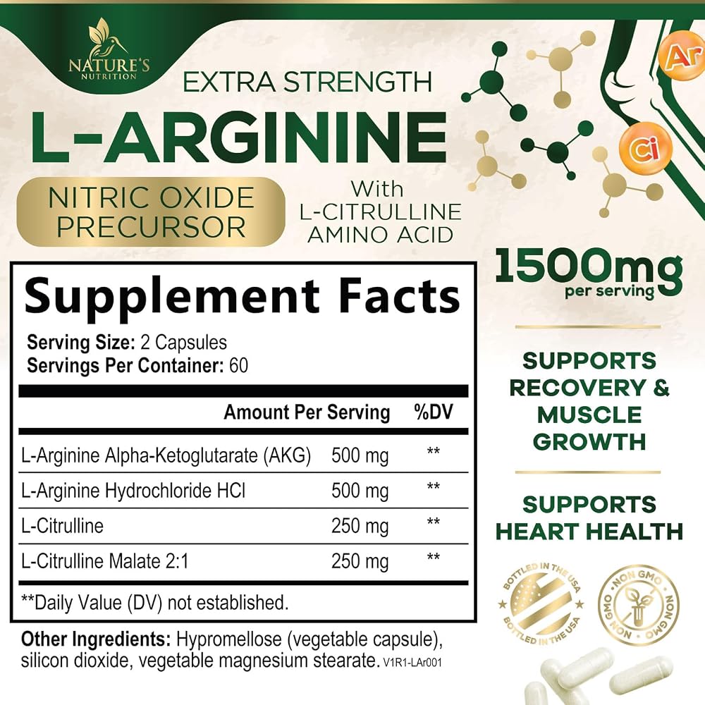 Nature's Nutrition L-Arginine 1000mg Per Serving Supplement