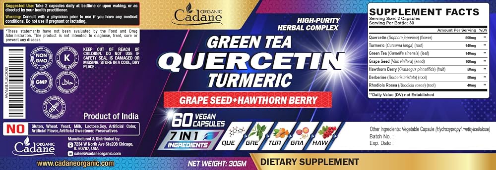 Organic Cadane Quercetin Supplements - 60 Capsules - image 4