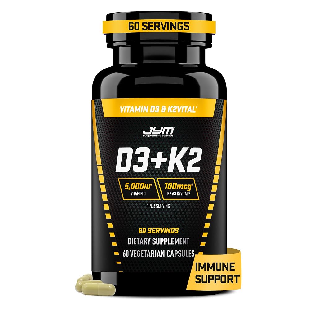 JYM D3 + K2 Supplement 5000 IU Vitamin D3 - 60 Vegetarian Capsules