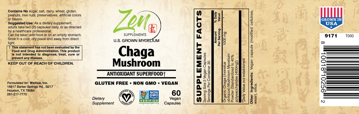 Zen Supplements Chaga Mushroom Antioxidant - 60 Vegetarian Capsules - image 2