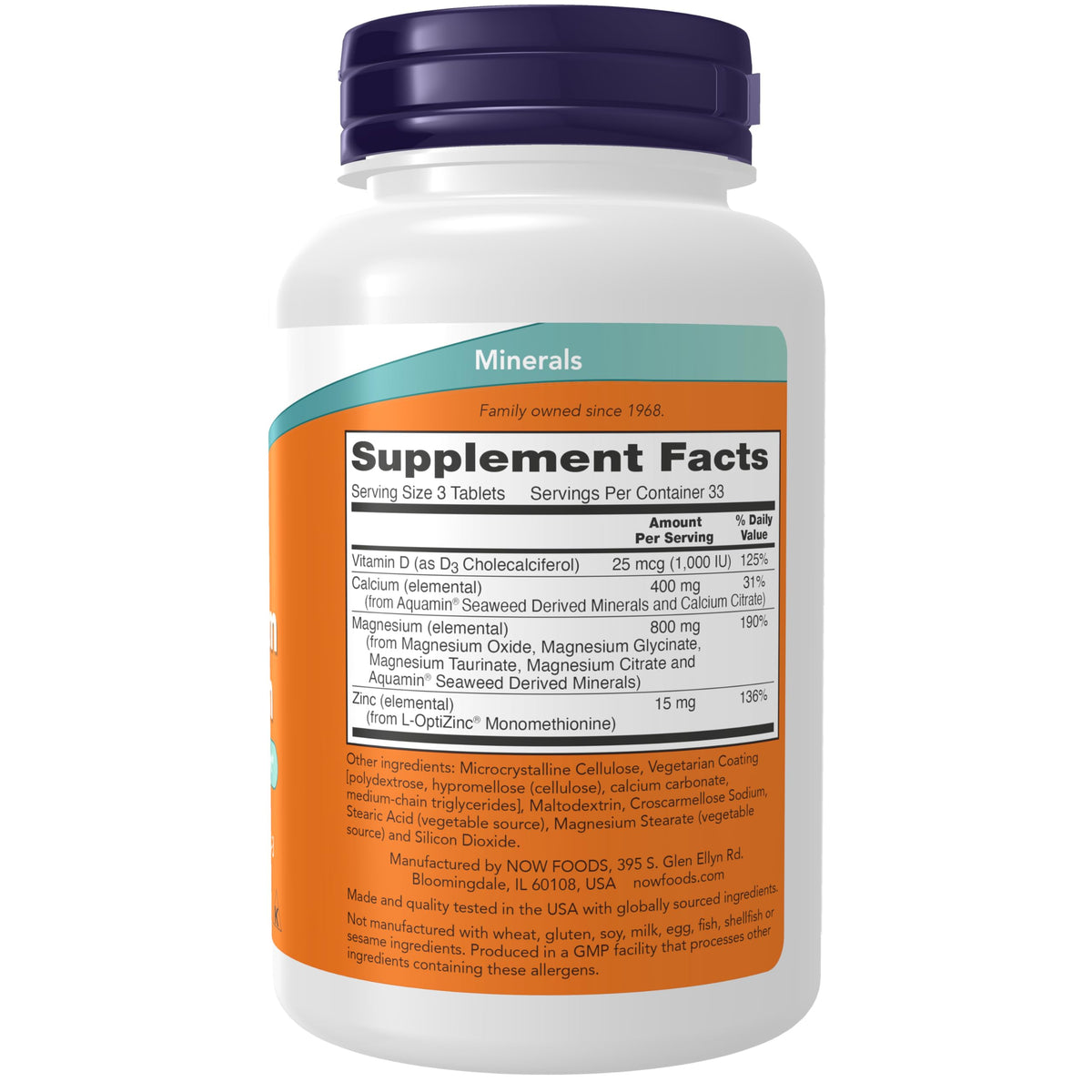 NOW Magnesium & Calcium with Vitamin D3 and Zinc - 100 Tablets - image 2
