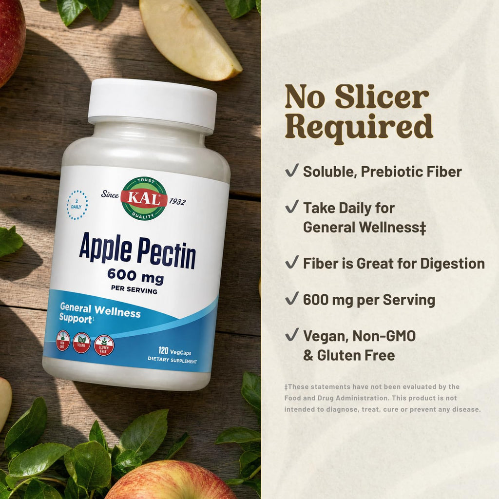 KAL Apple Pectin 600mg Soluble Prebiotic Fiber - 120 Vegetarian Capsules - image 3