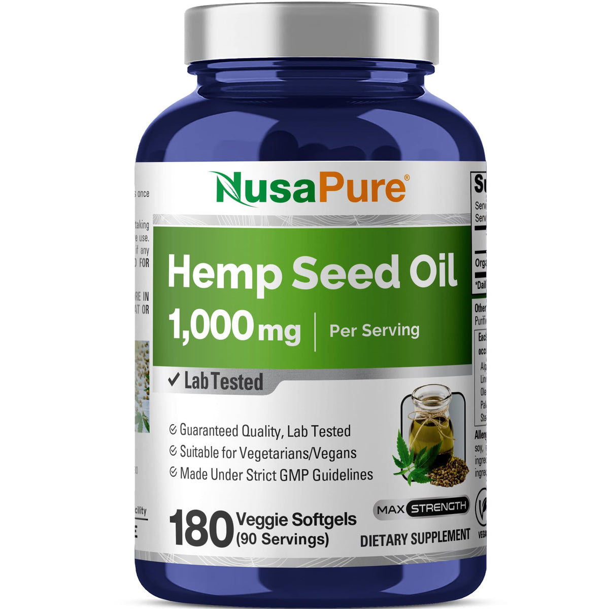 NusaPure Hemp Seed Oil Omega 3-6-9 1000mg - 180 Softgels