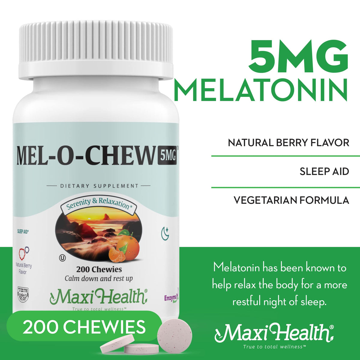 Maxi Health Chewable Melatonin 5mg Sleep Support - 100 Tablets - image 4