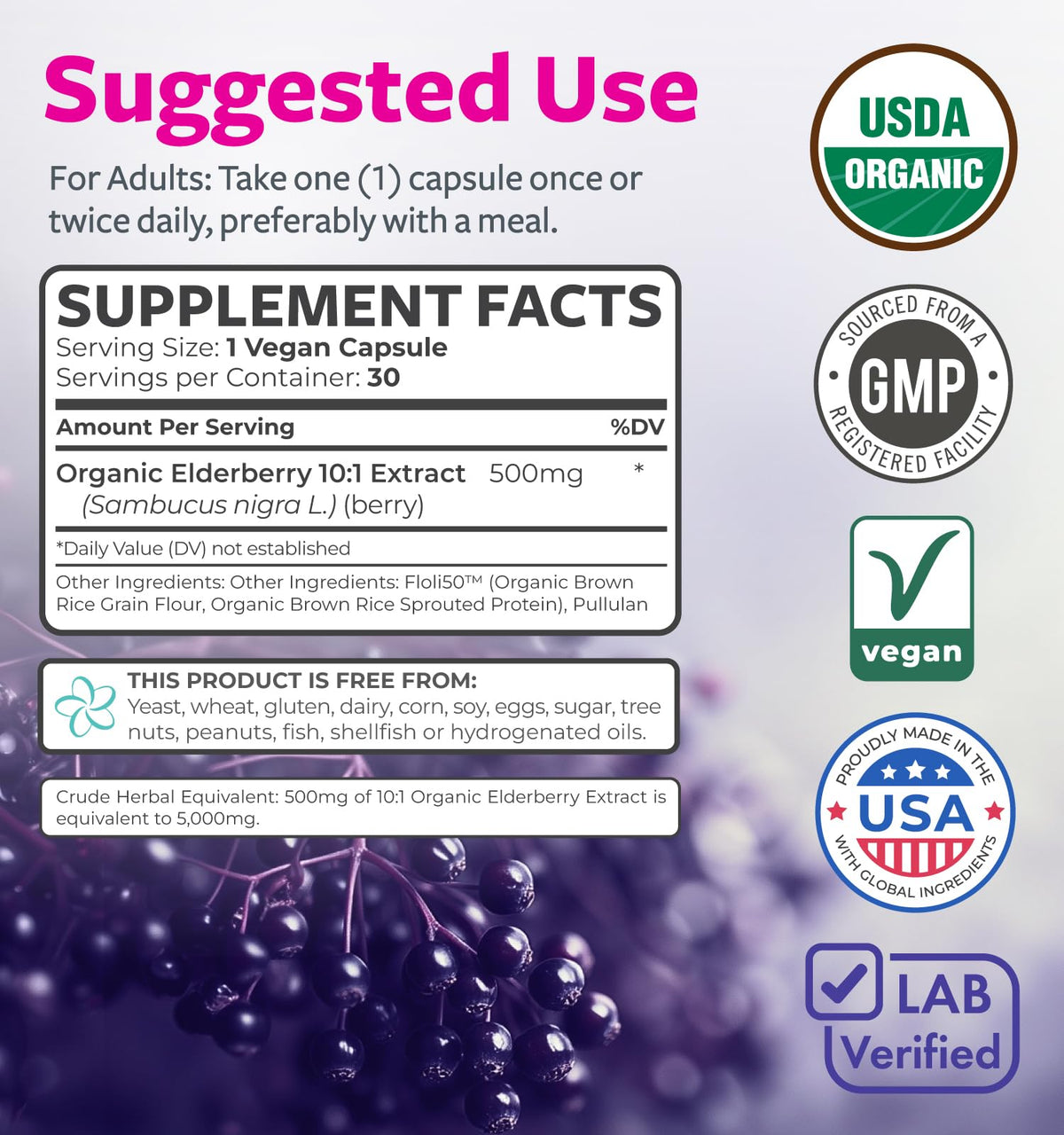PURE CO Organic Elderberry 500mg Extract Capsules - 30 Count - image 3