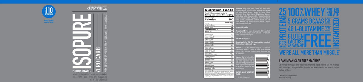 Nature's Best Isopure Zero Carb Whey Protein Creamy Vanilla - 7.5 lb - image 3