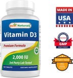 Best Naturals Vitamin D3 2000 IU (50 mcg) - 100 Tablets - 100 Days