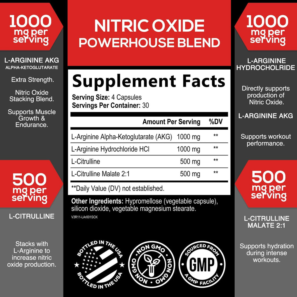SILVERONYX Nitric Oxide Supplement 3000mg Blend - 3X Strength