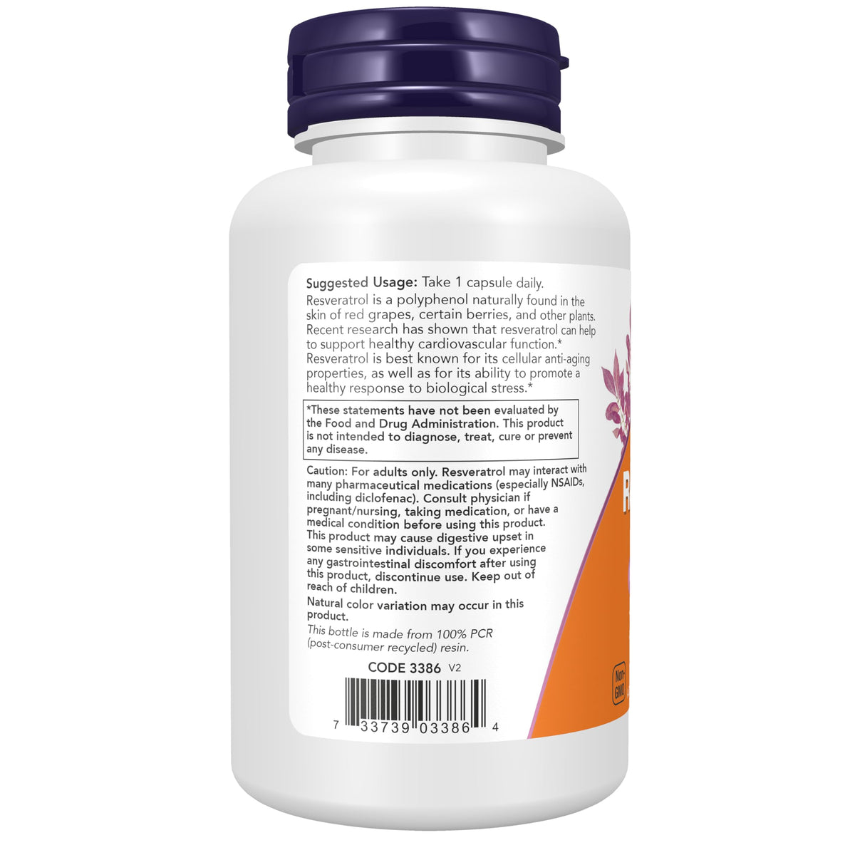 NOW Supplements Resveratrol 350mg Extra Strength - 60 Vegetarian Capsules - image 3
