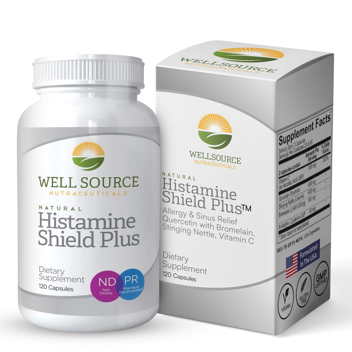 Histamine Shield Plus Natural Antihistamine Supplement - 120 Capsules